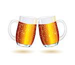 Two Splashing Shiny Beer Mugs  Isolated on White Background. Vector Icon