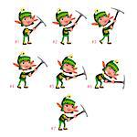 Animation of Dwarf digging. Seven frames, in loop. Vector cartoon isolated character/frames.