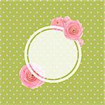 Pink Rose Label And Green Background, With Gradient Mesh, Vector Illustration