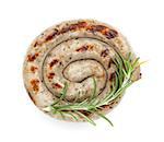 Grilled sausages with rosemary. Isolated on white background