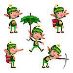 Funny dwarf in different poses. Cartoon vector isolated character.