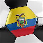 Close up view of a soccer ball with the Ecuadorian flag on it