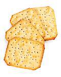 four saltine crackers isolated on a white background