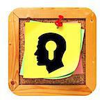 Psychological Concept - Profile of Head with a Keyhole Icon on Yellow Sticker on Cork Message Board.