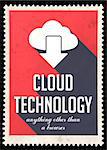 Cloud Technology on Red Background. Vintage Concept in Flat Design with Long Shadows.