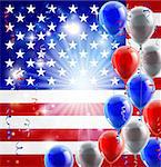 A patriotic American USA 4th July or veterans day background with red white and blue party balloons