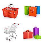 Image set of shopping objects isolated on white background.