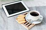 Coffee with bread or cookies for breakfast.