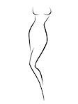 Abstract female body contour, black over white hand drawing vector artwork