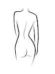 Abstract female back contour, black over white hand drawing vector artwork