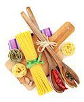 Pasta and spices. Isolated on white background