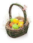 Easter eggs basket. Isolated on white background