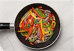 meat and vegetables in a pan