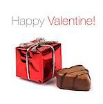 Small red Valentine present box with chocolate confection