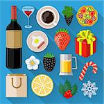 Food and drinks icons set. Flat design. Vector illustration.