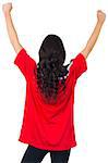 Football fan in red jersey cheering on white background