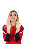 Cheering football fan in red on white background