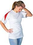 Disappointed football fan in white on white background