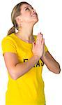 Nervous football fan in brasil tshirt on white background