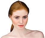 Beautiful redhead looking at camera on white background