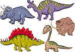 Cartoon Illustration of Dinosaurs and Prehistoric Animals Characters Set