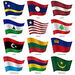 Set  Flags of world sovereign states. Vector illustration. Set number 9. Exact colors. Easy changes.