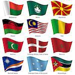 Set  Flags of world sovereign states. Vector illustration. Set number 10. Exact colors. Easy changes.