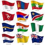 Set  Flags of world sovereign states. Vector illustration. Set number 11. Exact colors. Easy changes.