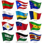 Set  Flags of world sovereign states. Vector illustration. Set number 13. Exact colors. Easy changes.