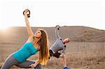 Couple working out with weights