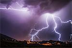 Lightning bolts over south Okanagan Valley, Penticton, British Columbia, Canada