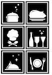 set black icons with white silhouette restaurant objects
