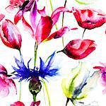 Seamless wallpapers with Beautiful flower, Watercolor painting