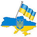 Flag, Coat of Arms and Map Ukraine, vector isolated on white background