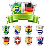 Soccer Collect with Flags, Ribbon and Shields, vector isolated on white background