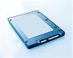 SSD disk drive in blue technological background