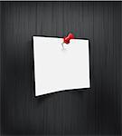 White blank paper attached with red pin on black background. Vector illustration