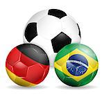 Soccer Balls with Flag Brazil and Germany, vector isolated on white background