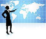 Businesswoman presenting World Map Background Original Vector Illustration