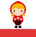 Cute beautiful Red riding hood with basket. Vector