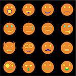 Emotion round face icons on black background, stock vector