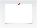 White blank paper attached with red pin. Vector illustration