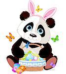 Cute Easter Panda holding basket full of eggs