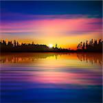 abstract pink background with forest lake and sunrise