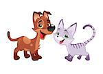 Lovely cat and dog. Vector isolated animals