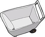 Top view of empty wheel barrel on white background