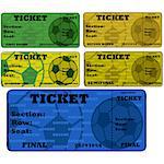 Cartoon illustration showing blank soccer (football) tickets in different colors