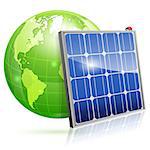 Green Energy Concept with Solar Panel and Earth, vector isolated on white background