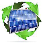 Green Energy Concept with Solar Panel and Recycling Symbol, vector isolated on white background