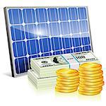 Save Energy Concept with Solar Panel and Money, vector isolated on white background